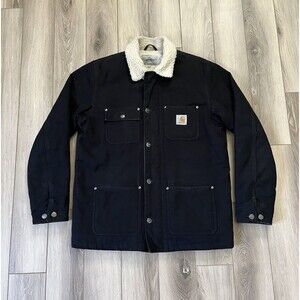 Carhartt WIP Fairmount Jacket Organic Cotton Black Rigid Coat Canvas Fur Mens S